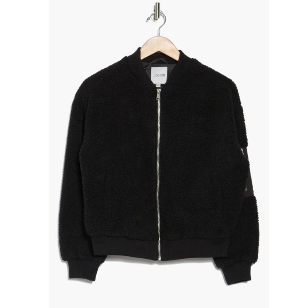 New Joe's Jeans Black Faux Shearling Bomber Jacket Size Large
